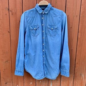 Topshop | Chambray Button Up Shirt Blouse